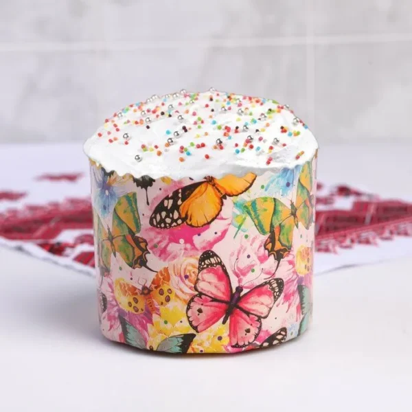Форма бумажная для куличей «Бабочки цветные»