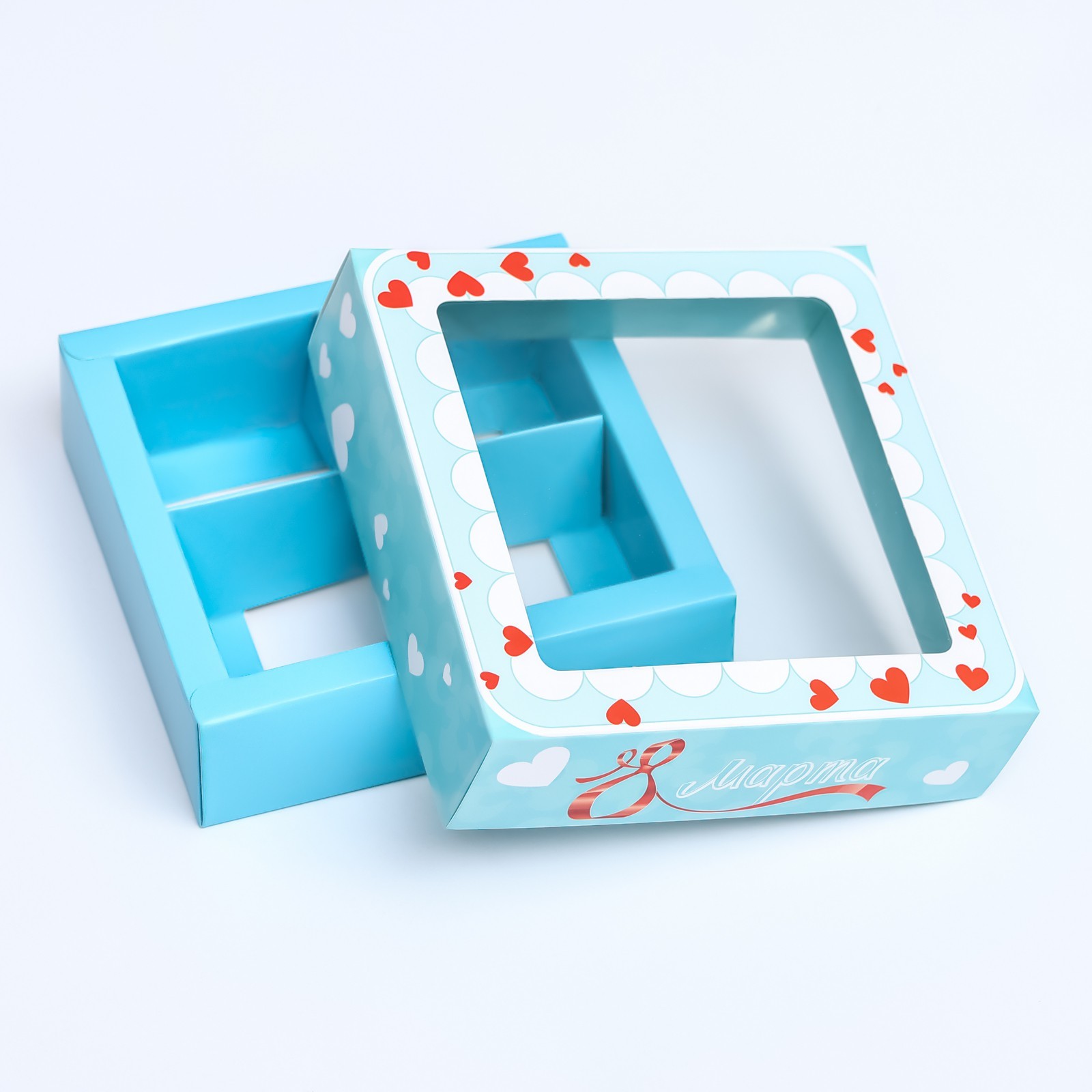 Коробка под 4 конфеты, “8 марта” 12,6 х 12,6 х 3,5 см