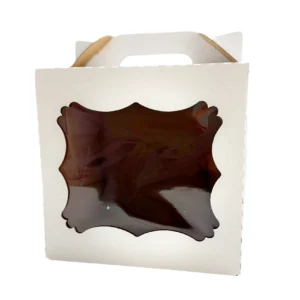 Коробка для торта 20х20х20 см с окном и ручками белая