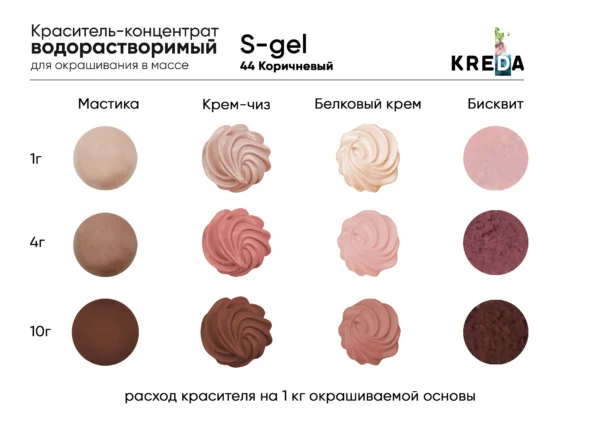 Краситель концентрат универсальный пищевой Kreda S-gel 44 «Коричневый», 10мл